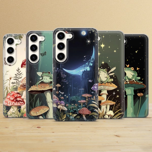 Aesthetic Frog Phone Case Mushroom Cover for Samsung Galaxy S24Ultra, S23, S22, A15, A14, A54, A53, iPhone 15, 14, 13, 12, Pixel 8, 7A, 6A