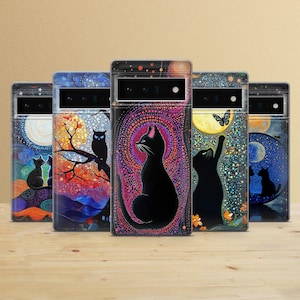 黒猫の携帯電話ケース モザイクカバー Google Pixel 9aPro XL、8A、8Pro、6A、Samsung S25、S24、A15、A55、A35、iPhone 16Pro、15、15、13、12、11用