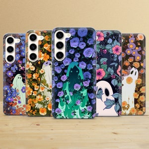 Custodia per telefono con motivo fantasma e fiori selvatici per Samsung Galaxy S25Ultra, S24, S23, A16, A15, A56, iPhone 16e, 15, 14, 13, Pixel 9a, 8Pro, 6A