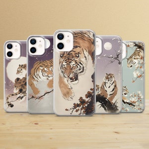 Custodia per telefono con tigre estetica, cover artistica giapponese per iPhone 16Pro, 15, 14, 13, 12, Samsung S25Ultra, S24, S23, A54, A53, A15, A14 Pixel 9, 7A