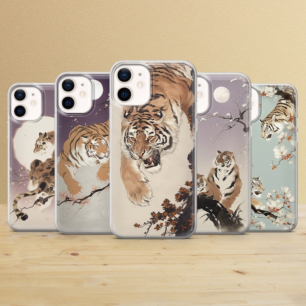 Aesthetic Tiger Phone Case Japanese Art Cover for iPhone 15Pro, 14, 13, 12, 11, Samsung S24Ultra, S23, S22, A54, A53, A15, A14 Pixel 8A, 7A