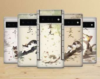 Japanese Cat Phone Case Aesthetic Kitty Cover for Google Pixel 9a, 8Pro, 8Pro, 7A, 6A, Samsung Galaxy S25, S24, A15, A54, iPhone 16, 15, 13