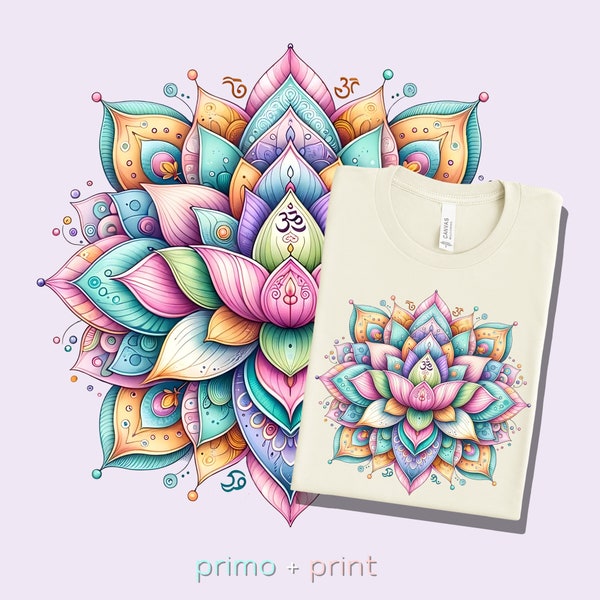 Pastel Om Lotus Flower T-Shirt for Yoga Lovers - Serene Yoga Wear with Spiritual Om Design, Soft-Hued Lotus Tee, Peaceful Yoga Gift