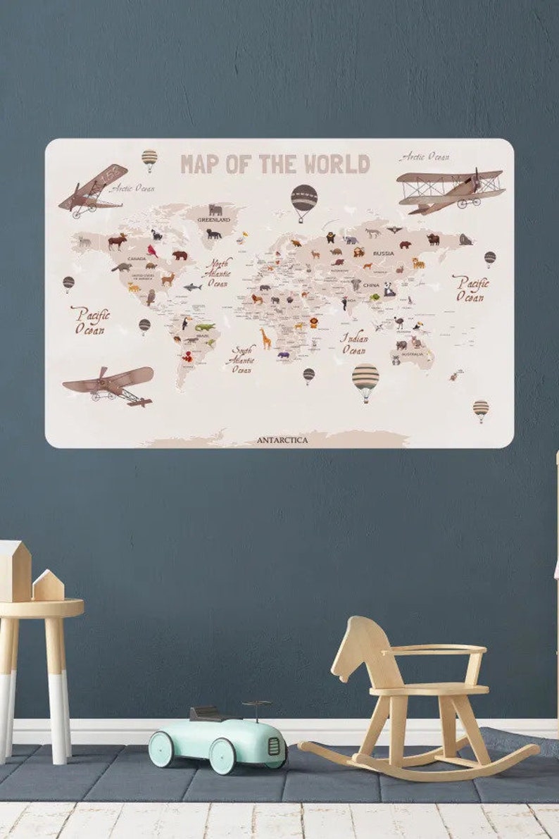 Educational Airplane Map Wall Sticker Interactive World Map Decal With ...