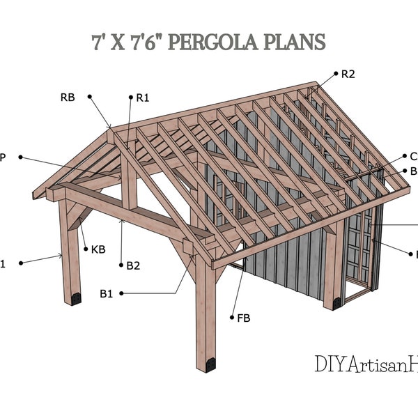 DIY 7'x7'6" Modern Garden Pergola Plans PDF | Diy Shed Plans | Diy Pergola Plans | Backyard Diy Plans | Shed Pergola Blueprints