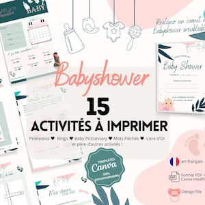 Baby Shower Games for Girls to Print or Edit - 15 Baby Shower Games - Baby Shower Activity Pack in French - Baby Shower Activities