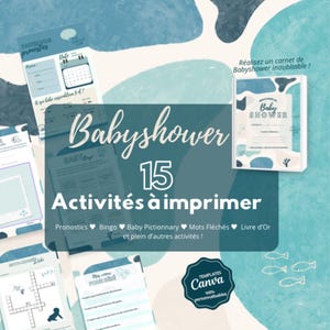 Jeux Baby Shower Unisexe Français à imprimer ou éditer sur Canva - 15 Jeux Fête Prénatale - Editable - Jeux Babyshower mixtes