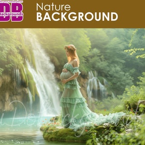 Nature Green backdrop for Maternity and Portrait photography background Photoshop Composite, forest waterfall Photo Composite background