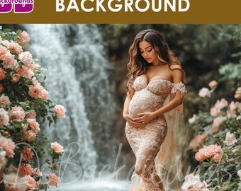 Nature waterfall backdrop for Maternity and Portrait photography background Photoshop Composite, forest flower Photo Composite background
