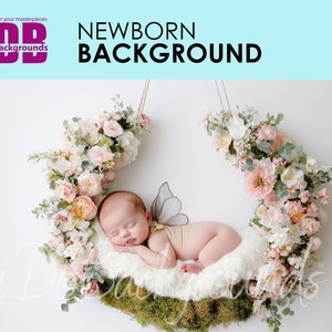 Swing Newborn digital backdrop, soft flowers swing Spring Floral baby Composite digital background, Prop Backdrop, Digital Photo background