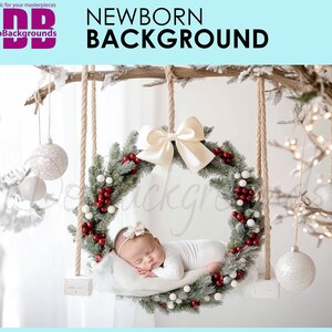 Christmas Newborn digital backdrop, elegance white Christmas wreath baby Composite digital Prop Backdrop Digital Photo background
