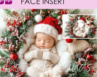 Christmas Newborn digital backdrop Face insert, Baby background, Baby Pink Christmas PNG Newborn Photography Add face Digital Prop Composite