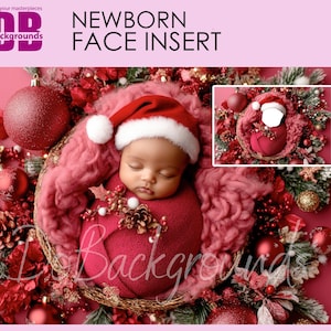 Christmas Newborn digital backdrop Face insert, Baby background, Baby red Christmas PNG Newborn Photography Add face Digital Prop Composite