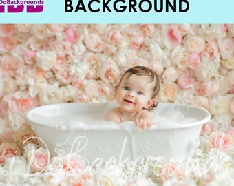 Baby Bathtub flowers digital backdrop, Bathtub bubble shower foam Floral Composite digital background Prop Backdrop Digital Photo background