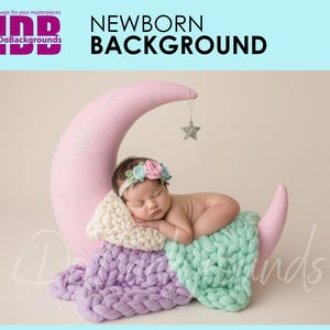 Newborn Digital Backdrop Dreamy Moon, Pink Crescent Prop, Baby Girl Background, Photography Prop Composite Digital Photo background