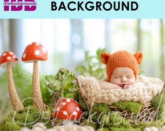 Newborn digital backdrop, Whimsical Forest Mushroom baby, Composite digital background, Fantasy Baby Prop Backdrop, Digital Photo background