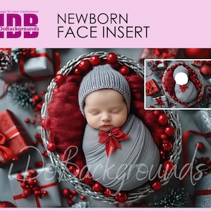 Christmas Newborn digital backdrop Face insert, Baby background, Baby red Christmas PNG Newborn Photography Add face Digital Prop Composite