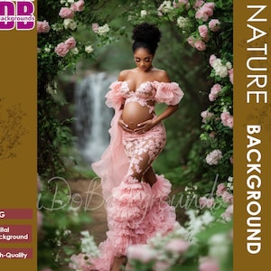 Nature waterfall backdrop for Maternity and Portrait photography background Photoshop Composite, forest waterfall Photo Composite background