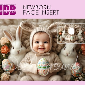 Easter Baby and Bunny Digital background, Easter backdrop, Newborn Face insert, PNG Newborn Photography, Add baby face Digital Photo Prop