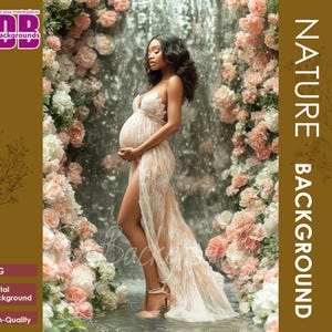 Nature waterfall backdrop for Maternity and Portrait photography background Photoshop Composite, flower waterfall Photo Composite background