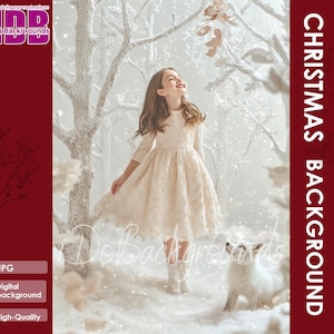 Winter Christmas digital backdrop for white winter snow forest Portrait photography background, Holiday Photoshop Composite, Studio Digital