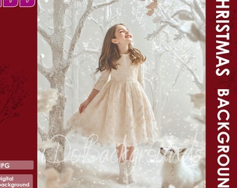 Winter Christmas digital backdrop for white winter snow forest Portrait photography background, Holiday Photoshop Composite, Studio Digital