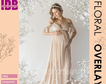 Branche florale PNG superpositions, photographie de maternité, composites Photoshop (téléchargement numérique)