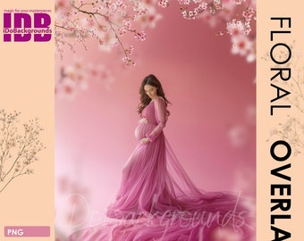 Floral Branch PNG Overlay, Maternity Photography Backdrop (Digital Download)