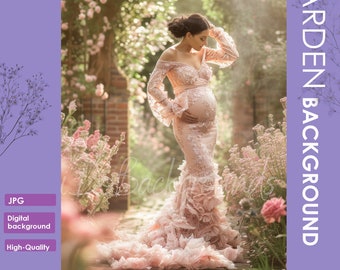 Floral Garden backdrop for Maternity and Portrait photography background, Photoshop Composite, flowers Spring Floral Composite background