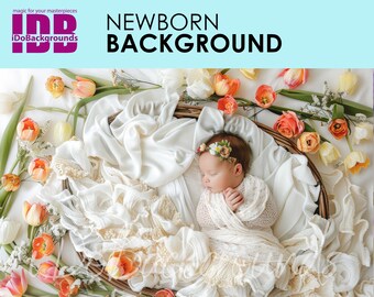 Tulip Spring Newborn Digital Backdrop, Floral Composite (Digital Download)