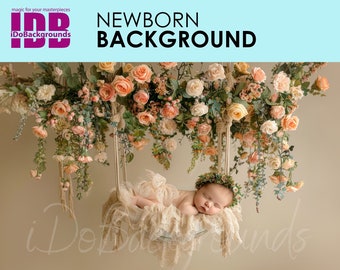Fondo digital floral para recién nacidos: flores primaverales beige (descarga digital)