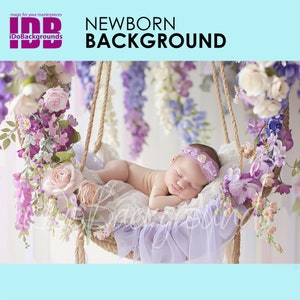 Toile de fond numérique fleurs nouveau-né, Swing Spring Floral Composite numérique photo d&#39;arrière-plan, Prop bébé fleurs photo numérique d&#39;arrière-plan