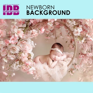 Newborn digital backdrop, soft pink flowers swing Spring Floral Composite digital background, Prop Backdrop, prop Digital Photo background
