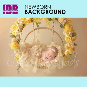 Newborn digital backdrop, soft yellow flowers swing Spring Floral Composite digital background, Prop Backdrop, prop Digital Photo background