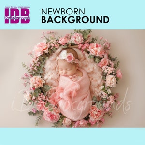 Newborn digital backdrop, soft pink flowers Spring Floral Composite digital background, Prop Backdrop, baby prop Digital Photo background