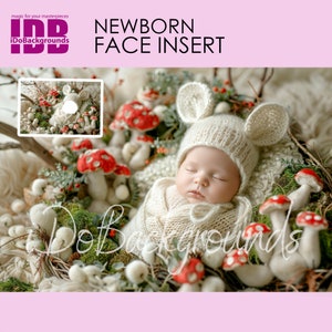 Newborn Digital Backdrop Photography, PNG  Newborn face insert, Add baby face Digital Photo Prop Composite, Girl  Boy little Bear & mushroom