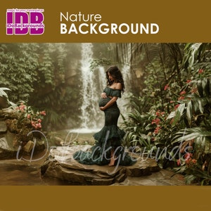 Nature waterfall backdrop for Maternity and Portrait photography background Photoshop Composite, forest waterfall Photo Composite background