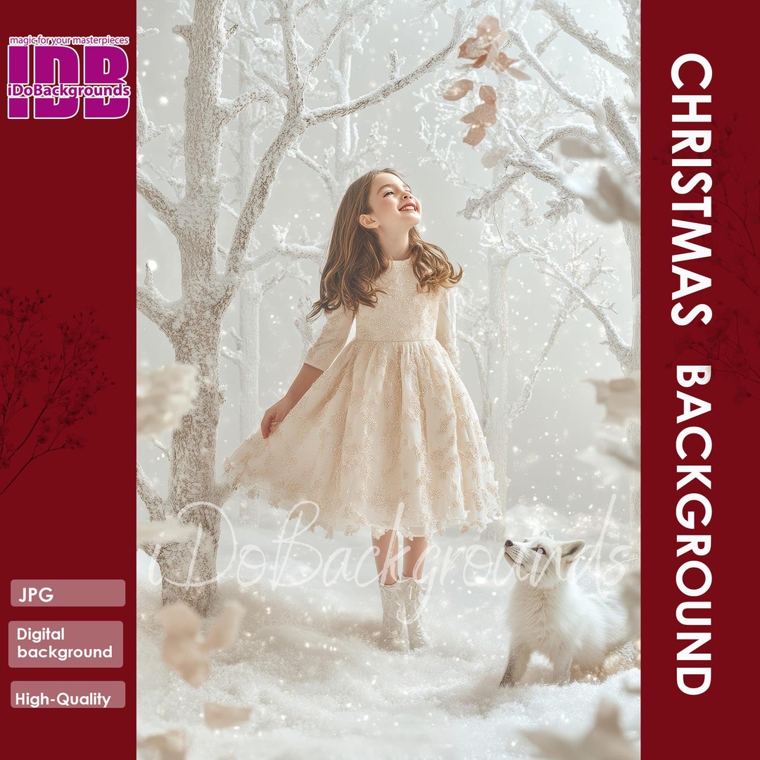 Winter Christmas Digital Backdrop for White Winter Snow Forest Portrait ...