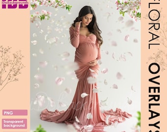 Floral branch Overlays backdrop, White Apple Blossom Flower Branch Digital Overlay for Maternity & Portrait, PNG Overlay Photoshop Composite