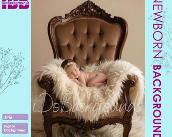 Vintage fauteuil pasgeboren digitale achtergrond: neutrale tinten fotografieachtergrond