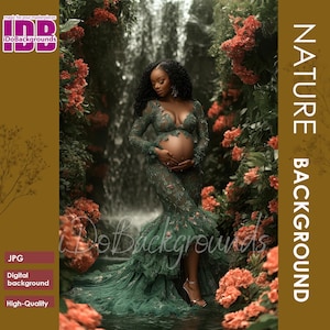 Nature waterfall backdrop for Maternity and Portrait photography background Photoshop Composite, flower waterfall Photo Composite background