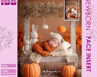 Fall Halloween Newborn Face insert for Photography Digital Backdrop: Pumpkins Autumn Newborn background