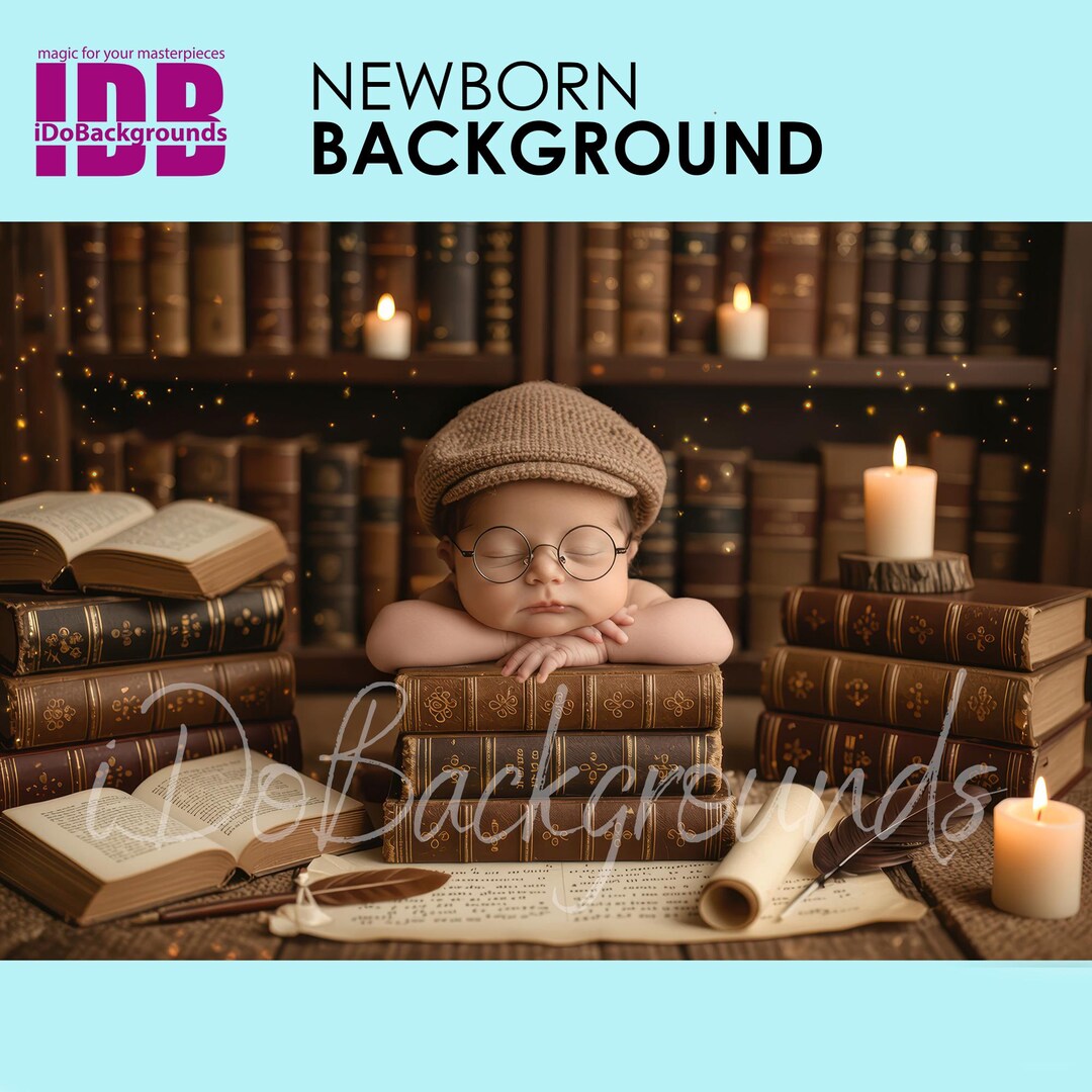 Newborn Library Digital Backdrop: Vintage Book Photography Composite ...