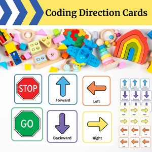 Programmieren für Kinder | Coding Direction Karten| Coding Arbeitsblätter |Kindergarten Arbeitsblätter | Arbeitsblätter für Kinder | Anfänger Programmierkarten Montessori