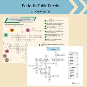 Crucigrama de tabla periódica, Semana de la ciencia, Elementos de crucigrama de tabla periódica imprimible, Hoja de trabajo de tabla periódica, Imprimible