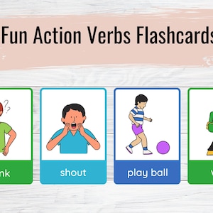 Fun Action Verbs Flashcards,Activity Cards for kids,Lifestyle Actions Set,Montessori Flashcards, Printable - First Word Flashcards,PDF