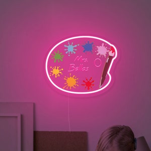 Personalized Art Studio Neon Sign,Art Teacher Neon Sign,Paint Pallet Name Sign Classroom Decor,Paint Brush Sign,Gifts for Painter Artist