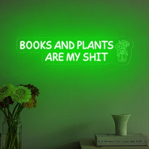 Insegna al neon di piante e libri, decorazione dell'insegna al neon di lettura, regalo per l'insegnante, insegna del libro di fiori, regali al neon per gli amanti dei libri, decorazione della parete del negozio di libri