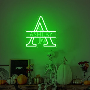 Letrero de neón de letras del alfabeto de Halloween personalizado, letrero de nombre de familia de Halloween, letrero de letra de apellido espeluznante, letrero de luz de nombre de Halloween personalizado