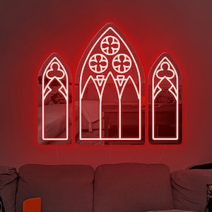 Gothic Mirror Neon Sign,Gothic Home Decor,Goth Lover Gift,Witch Mirror Wall Decor,Spooky Backlit Mirror Wall Art,Dark Art Decor
